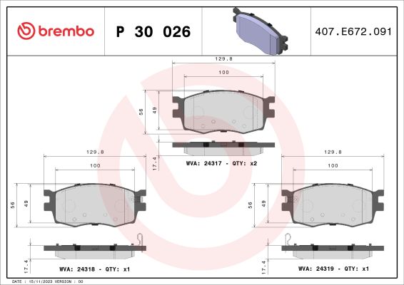 A.B.S. P 30 026 BREMBO Bremsbelagsatz, Scheibenbremse